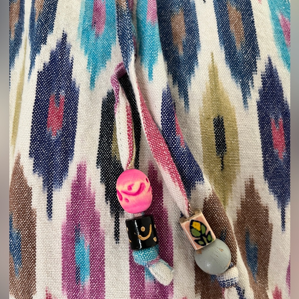 Calypso St. Barth Ikat Beach Coverup Cute Colorful Cotton Dress Wood Beads S